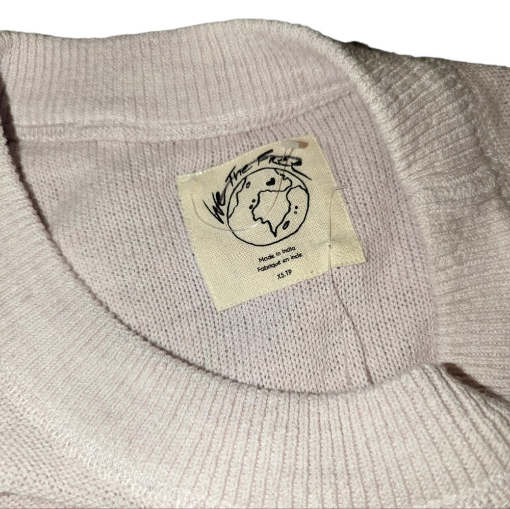 NWOT Free People Pullover Crew Neck Pink Oversized RibbedKnit Sweater Sweatshirt - Picture 3 of 7